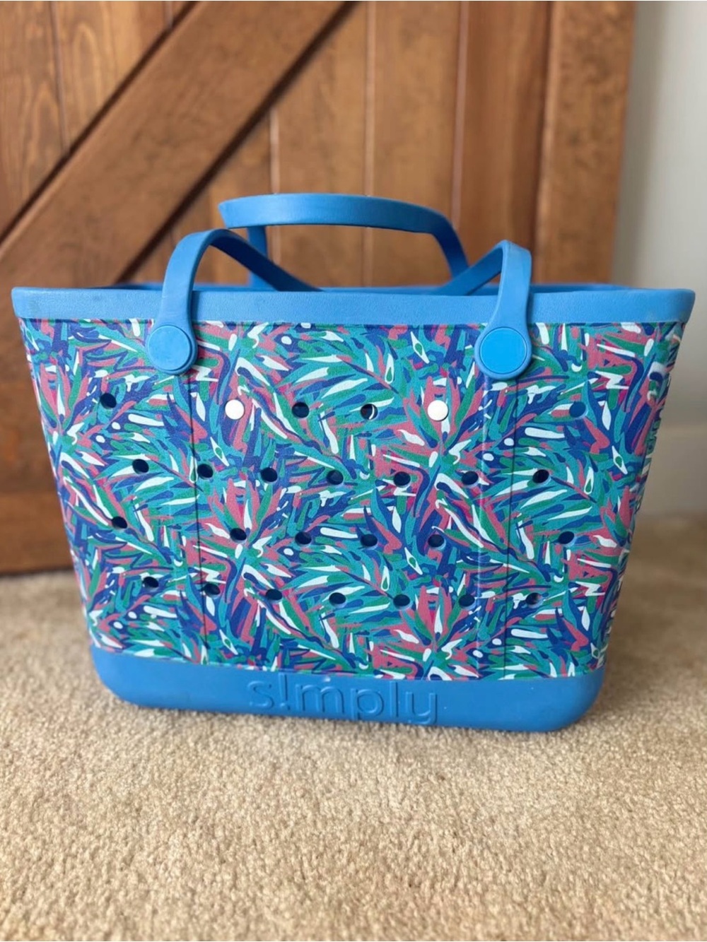 Simply Southern Bright Blue Leaf-Print EVA Tote